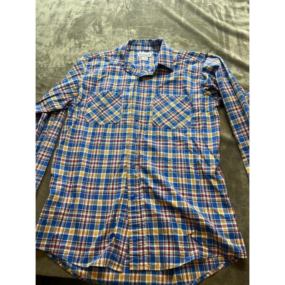 Carhartt Shirt Men’s M Medium Blue Plaid pockets long sleeve button
